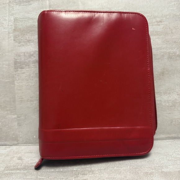 Franklin Covey Red Leather Binder 7 Ring Planner Zip Around - Picture 1 of 9